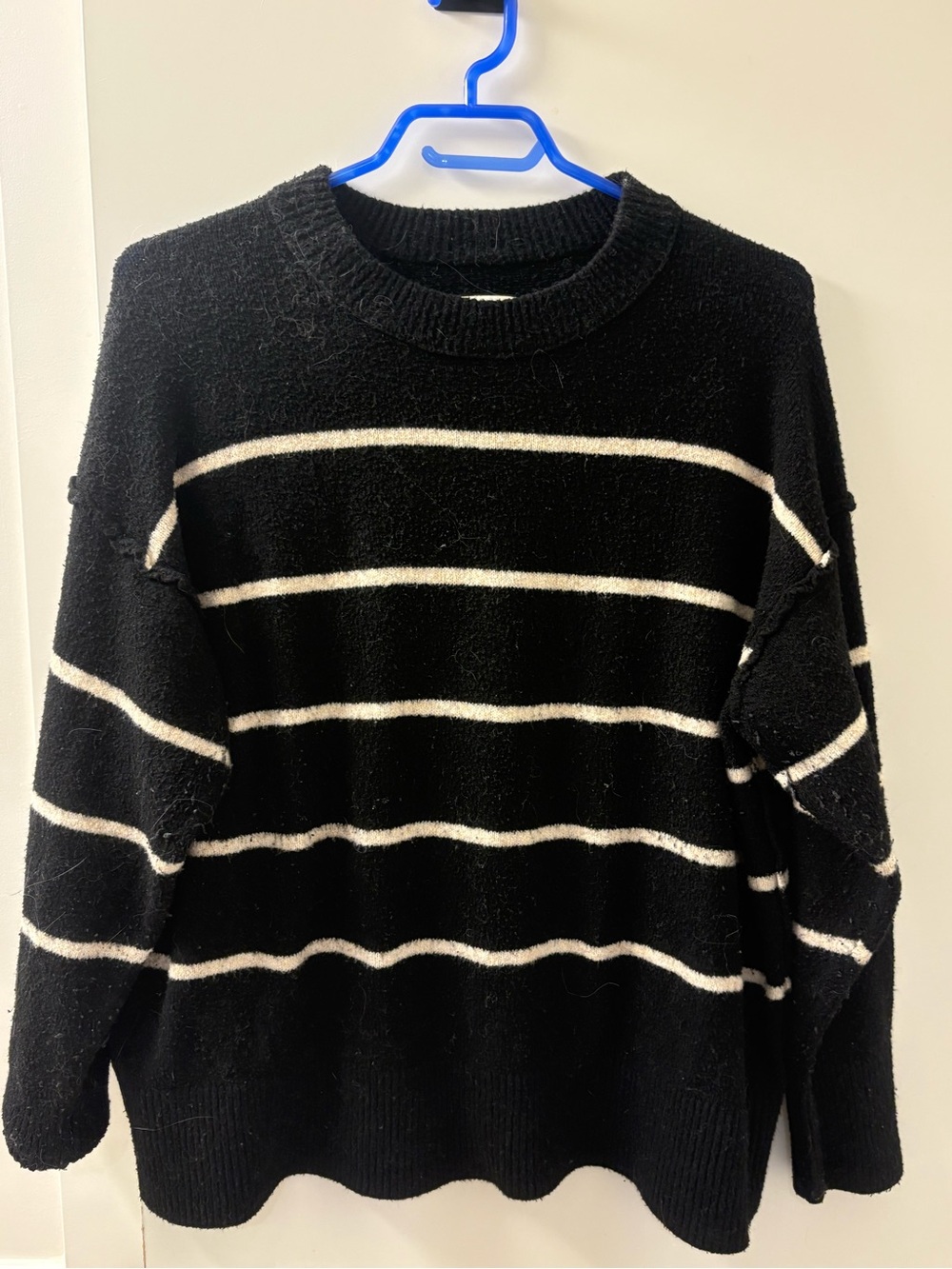 Aerie Women’s Black and Cream Striped Crewneck Sweater